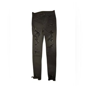 American Eagle Outfitters Black Hi Rise Distressed Jeans 2 Regular